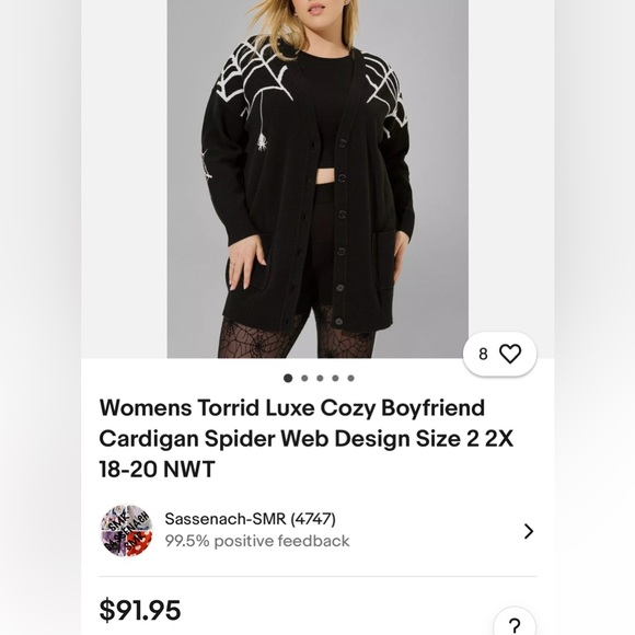 SOLD Torrid Luxe Cozy Boyfriend Cardigan Spider Web Size 2 NWT- sold out online - Picture 5 of 9